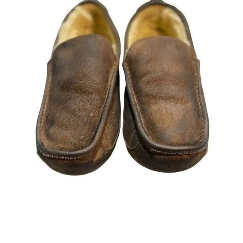 UGG Ascot Mens Brown‎ Leather Shearling Lined Slipper Loafers Shoes